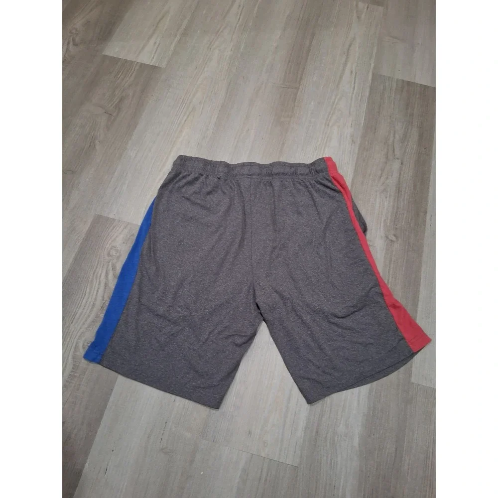 NASA Mens Gray Heather Athletic Shorts Red Blue Stripe Drawstring Size Medium